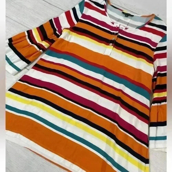 JOHN MARK rayon Striped Top Women’s Size S Babydoll Loose Fit Blouse Shirt boho - Picture 10 of 15